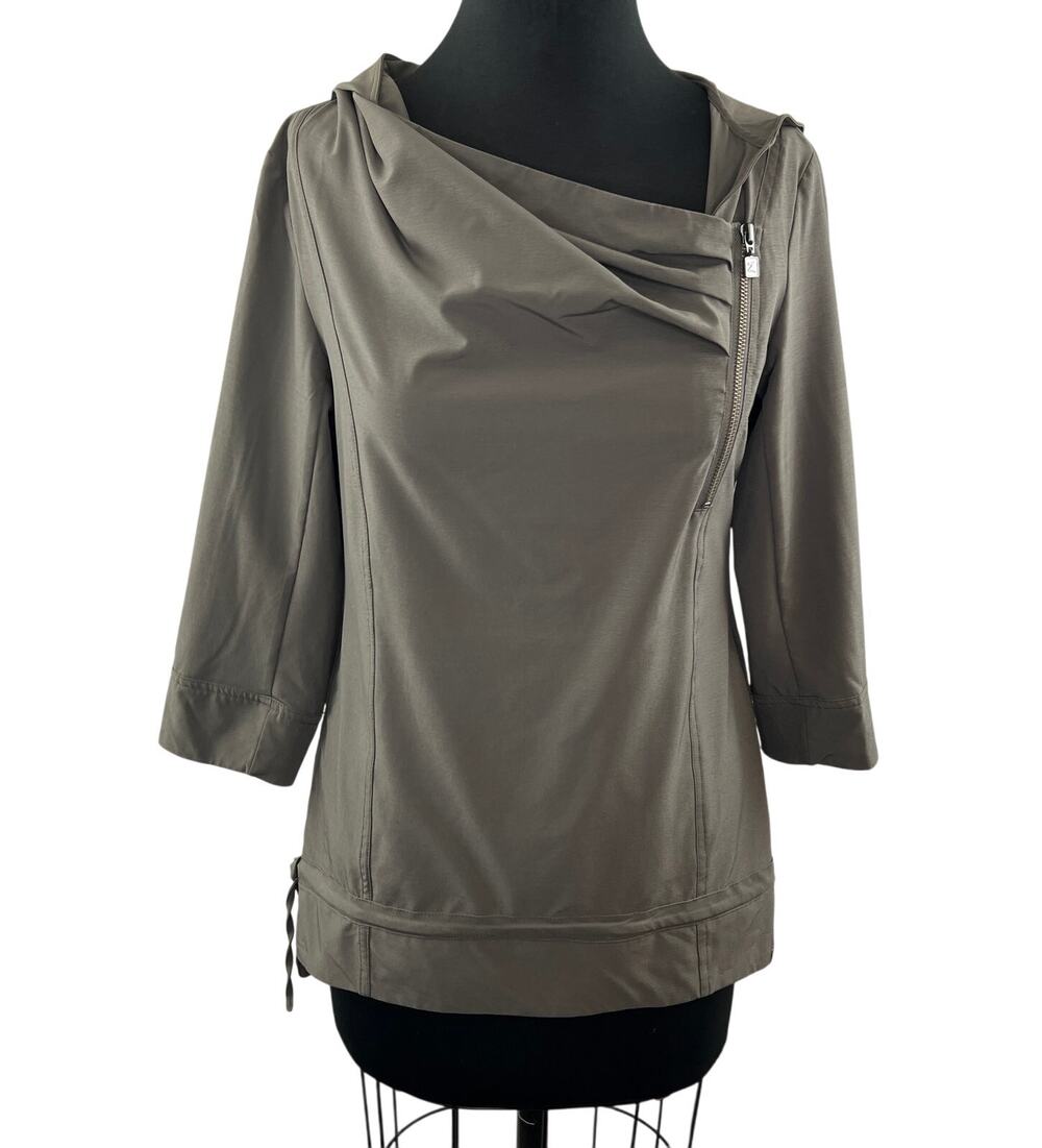 ZOBHA Taupe Gray Beige 3/4 Sleeve Hooded Top Blouse XS NORDSTROM